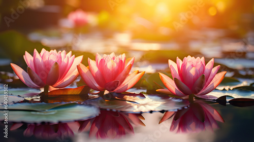beautiful blooming pink lotus flower.