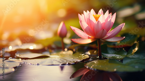 beautiful blooming pink lotus flower.