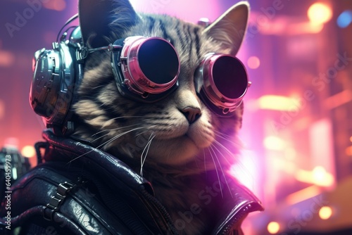 Cosmic Cybercat: Adorable Feline Donning VR Glasses Ventures Forth 