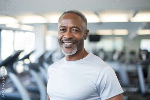 middle age adult man happy expression in a gym. fitness teacher