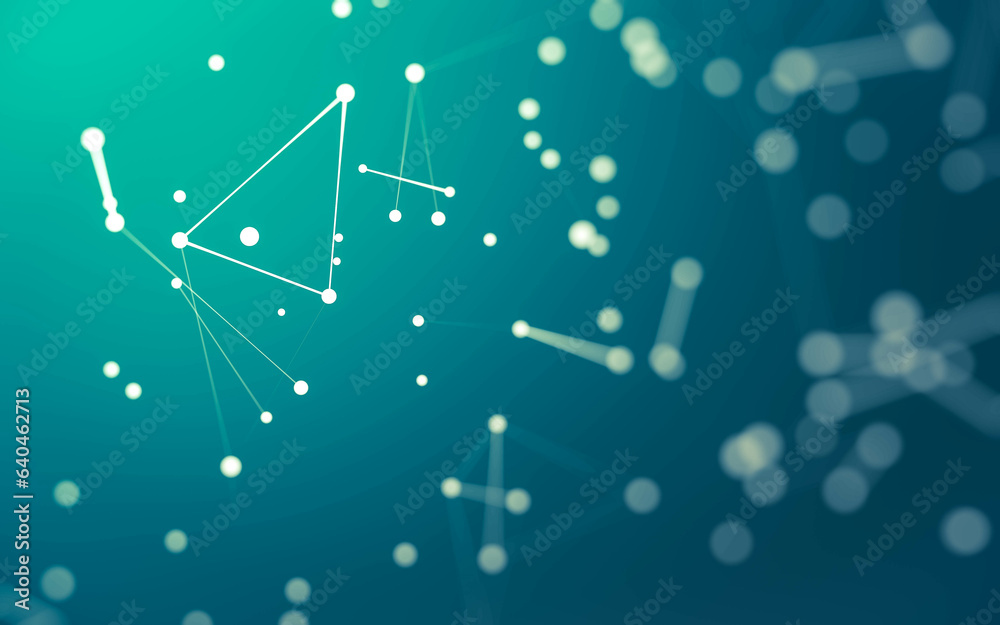 Abstract background. Molecules technology with polygonal shapes, connecting dots and lines. Connection structure. Big data visualization.