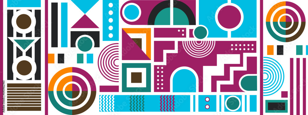 Modern geometry figure, shape. Bauhaus. Geometric mosaic. Vector illustrationMinimal mural texture. Scandinavian. Geometric mosaic print. 50s, 60s, retro wallpaper. Geometric mosaic, Bauhaus pattern. Modern geometry figure, shape. Bauhaus. Geometric mosaic. Vector illustrationMinimal mural texture. Scandinavian. Geometric mosaic print. 50s, 60s, retro wallpaper. Geometric mosaic, Bauhaus pattern.