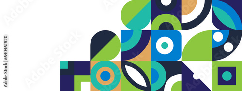 Abstract Geometric Pattern Artwork. Retro colorful background. Grid with colored geometric shapes. Modern abstract promotional flyer, background, brochure, pattern.