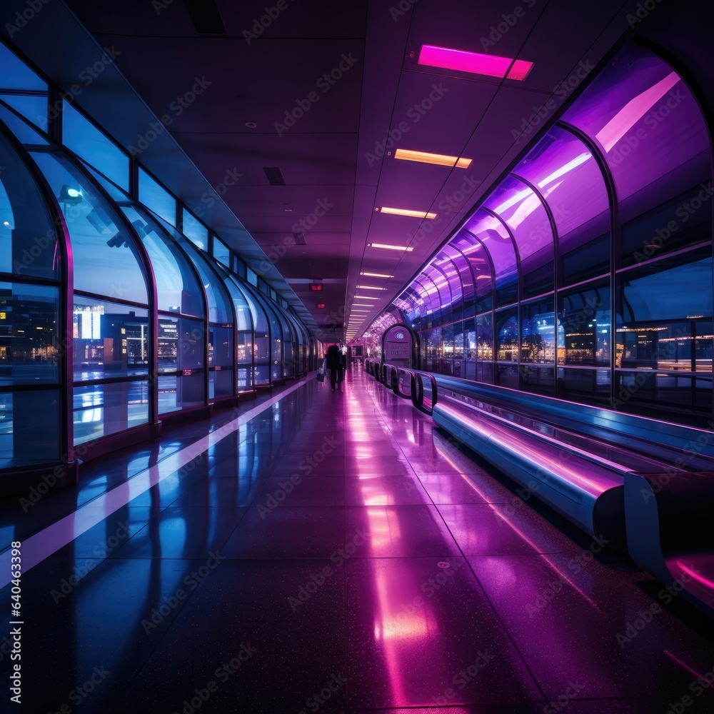 Fototapeta premium A long walkway with people walking through it. Generative AI.