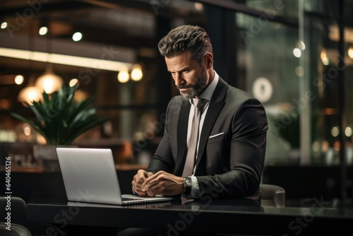 Digital Endeavors: Young Businessman Working on Laptop in Modern Office 