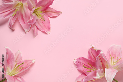 Beautiful lily flowers on pink background