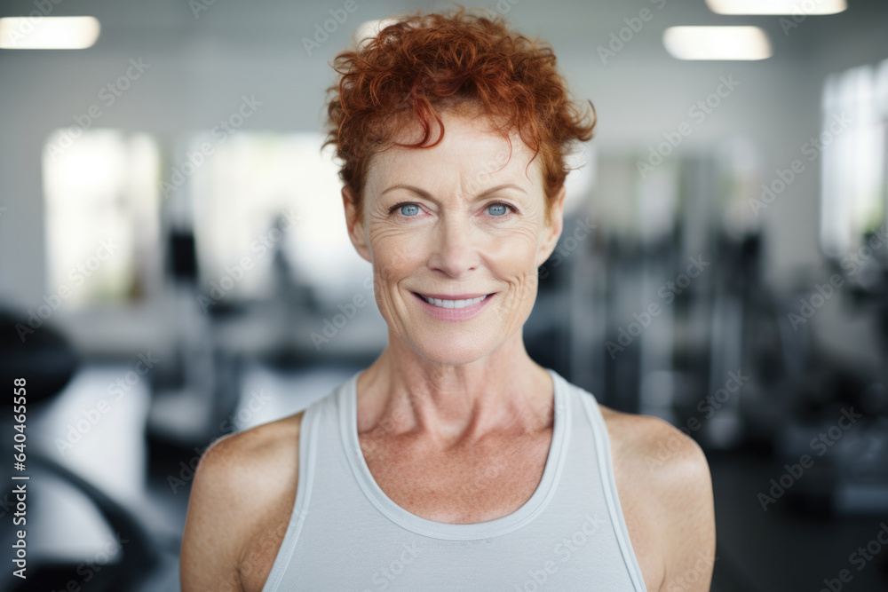 senior woman happy expression in a gym. fitness teacher concept.