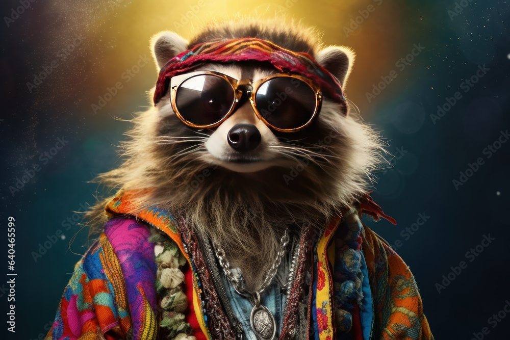 Raccoon Embracing Hippy Fashion with Style
