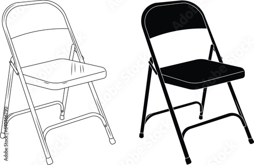 Folding chair vector illustration. Folding chair detailed line art and silhouette. photo