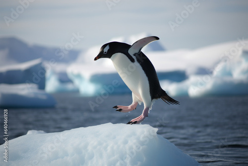a penguin jumping in the snow