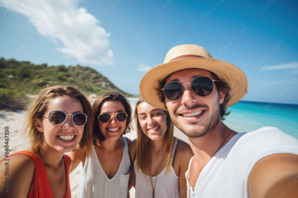 group of people happy expression summer holidays and beach concept