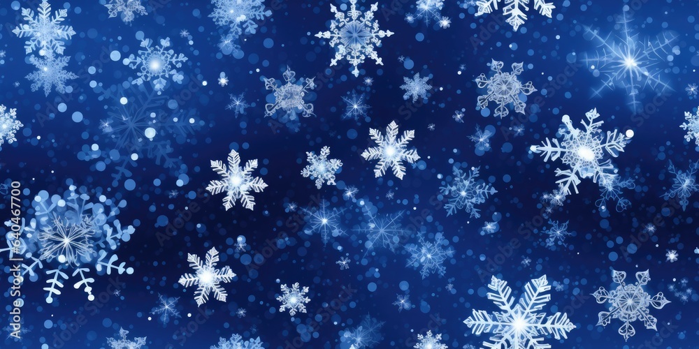 Blue white Pattern background with snowy snowflake. Winter background with snowflakes