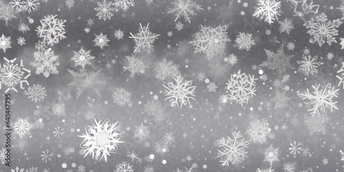 White gray Pattern background with snowy snowflake. Winter background with snowflakes