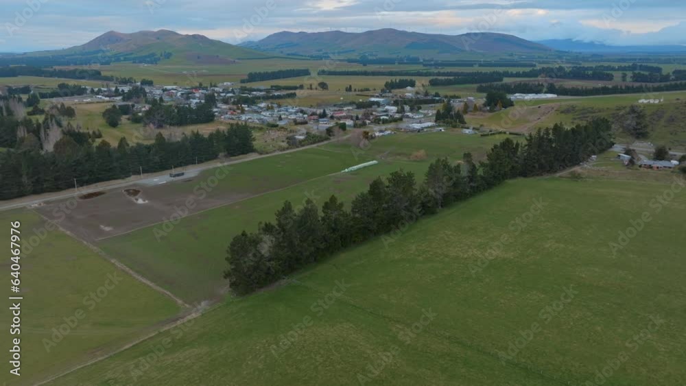 Aerial: Farmland in Mossburn, Southland, New Zealand Aerial: Farmland in Mossburn, Southland, New Zealand