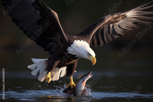 an eagle is hunting fish