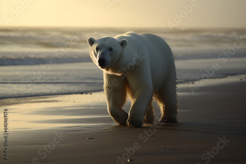 a polar bear on the beach