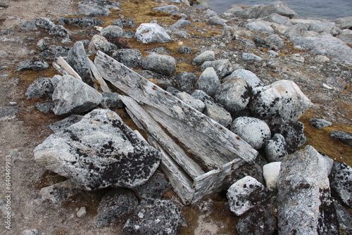 Remains of old grave sites on Outer Norway Island, Svalbard, Norway.