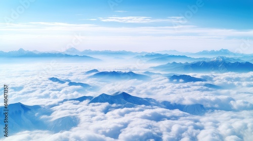 Aerial view White clouds in blue sky. Top. View from drone. Aerial bird's eye. Aerial top view cloudscape. Sky background © AITTHIPHONG