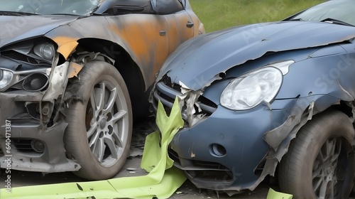 自動車事故、道路上の事故、二台の車が衝突｜car accident. Accident on the road. two cars collide. Generative AI