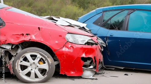 自動車事故、道路上の事故、二台の車が衝突｜car accident. Accident on the road. two cars collide. Generative AI