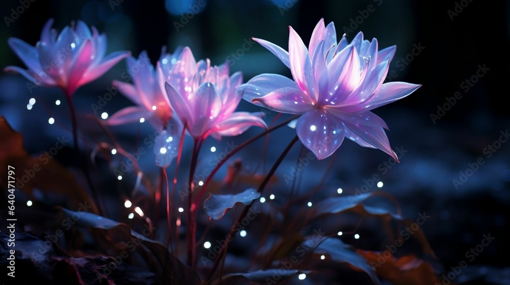 Mystical midnight bloom: petals that shimmer under moonlight
