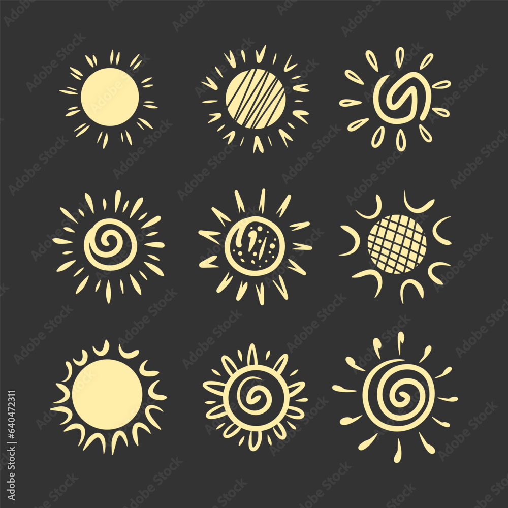 Fototapeta premium Hand drawn doodle sun. Design element. vector illustration.
