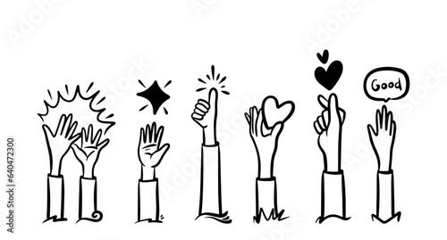 doodle hands up,Hands clapping. applause gestures. congratulation business. vector illustration