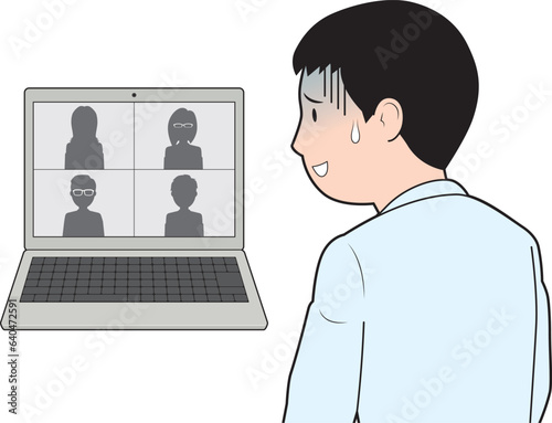 Web会議で焦る男性
