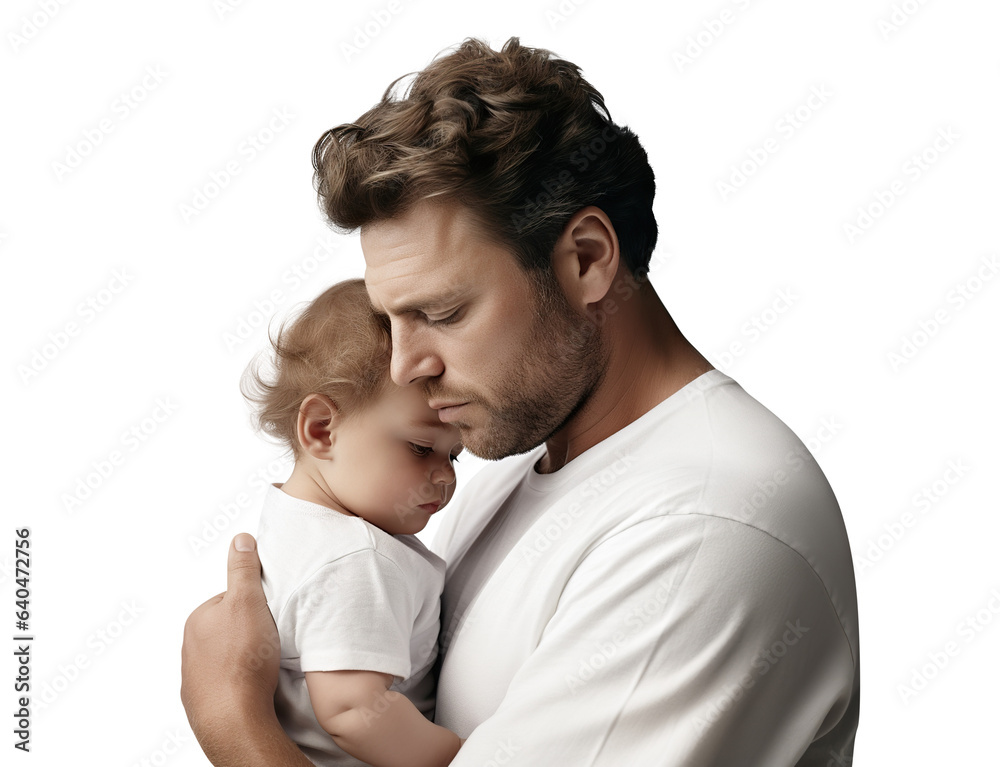 Loving father with a baby in his arms, cut out