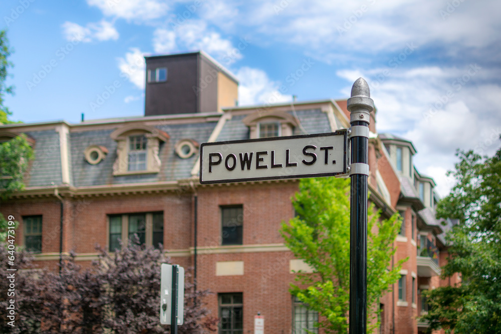 Powell Street sign close-up, Brookline, MA, USA