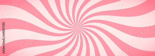 Candy color sunburst background. Abstract pink cream sunbeams design wallpaper. Colorful spinning lines for template, banner, poster, flyer. Sweet rotating cartoon swirl or whirlpool. Vector backdrop