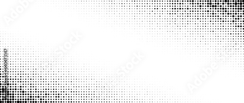 Faded halftone corner texture. Dotted gradient pattern background. Abstract pop art halfton patern wallpaper. Vanishing spotted radial design backdrop for print, banner, poster, flyer. Vector