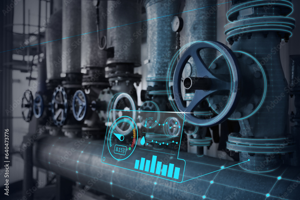 Digitalization, user interface to control processes. Pump valves at ...