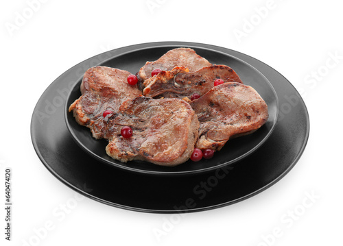 Tasty beef tongue pieces isolated on white