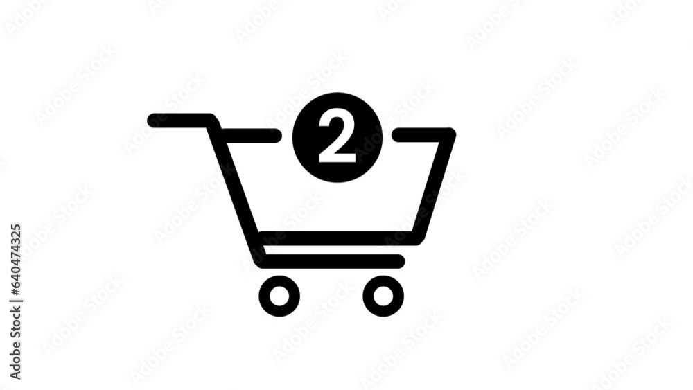   Shopping cart with 2 Items counting supermarket basket with counting sign motion background. k1_849