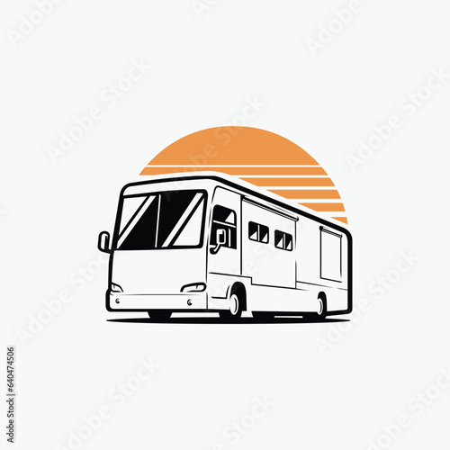 RV Motorhome Campervan Caravan Vector Art Silhouette Monochrome Isolated