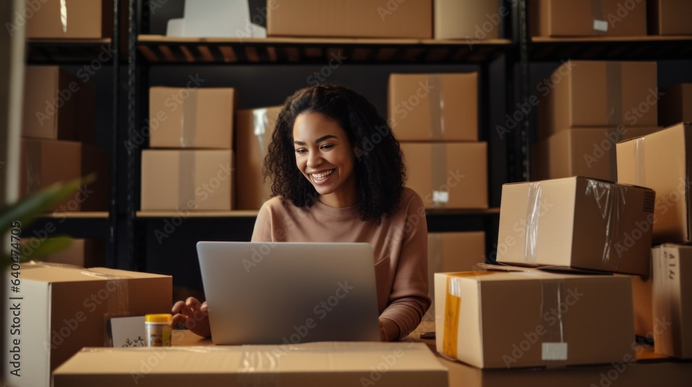 Woman taking receive and checking online purchase shopping order to preparing pack product box. Woman taking receive and checking online purchase shopping order to preparing pack product box.
