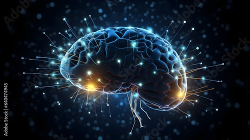 3D Rendered Human Brain, Nervous system in the human brain powered by artificial intelligence, Brain digital transformation, and AI with future and the 3D human mind and tech with the digital world 