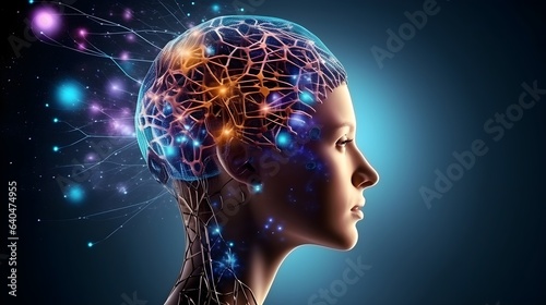 Futuristic robot with artificial intelligence. AI generated. artificial intelligence in the image of a girl, technologies of the future. Generative AI. artificial intelligence Robotic brain.
