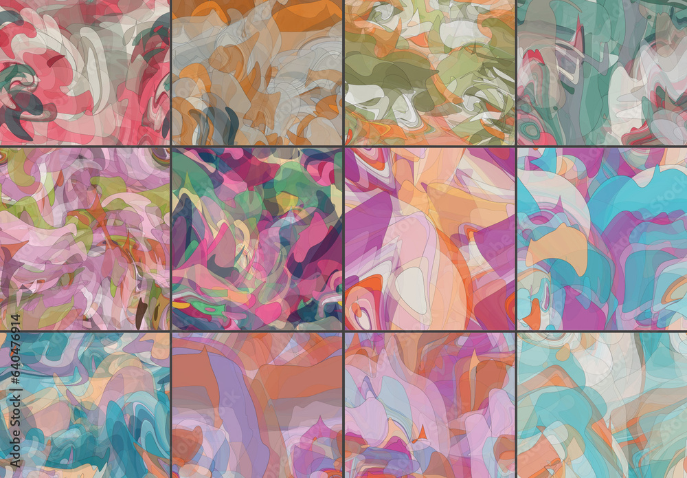 Seamless Pattern Set with Transparent Random Overlapping Wavy Shapes ...