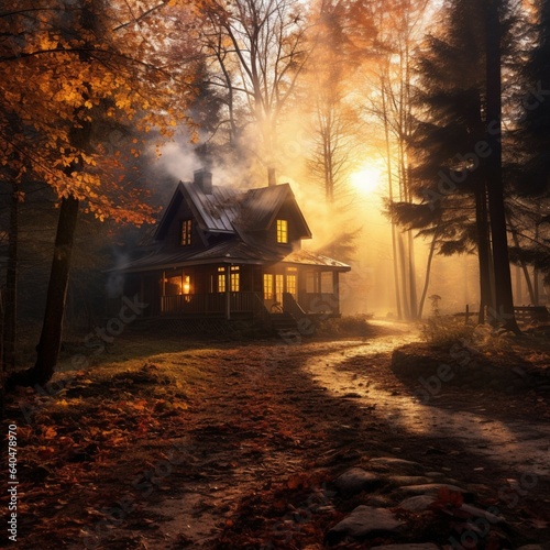 A cozy cabin nestled in the forest