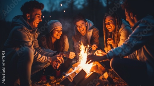 A group of friends around a campfire