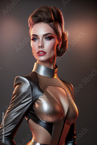 A beautiful and glamorous circus dancer  with her dazzling outfit. Generative AI_1.