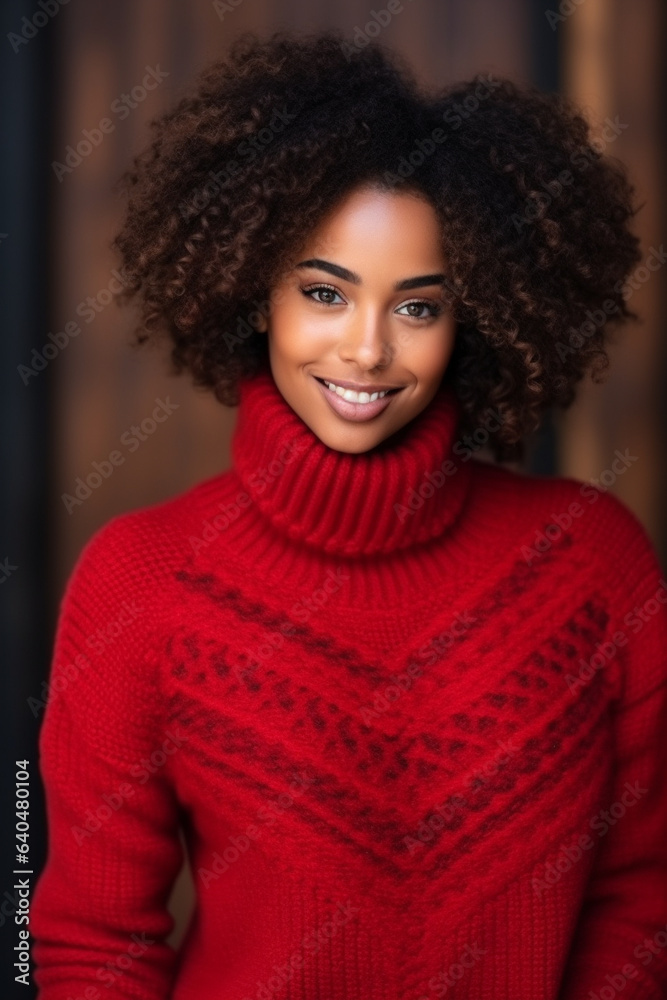 Beautiful young african american woman in a nordic style sweater. Beautiful young african american woman in a nordic style sweater.