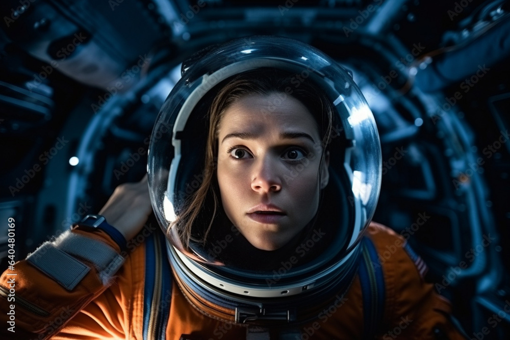 Female astronaut ready for an airless environment in space. 