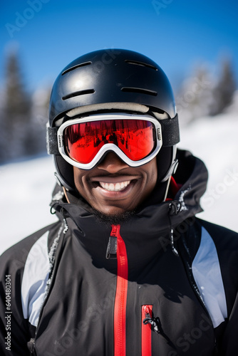 African american male dressed up for the ski hill.  © Jeff Whyte