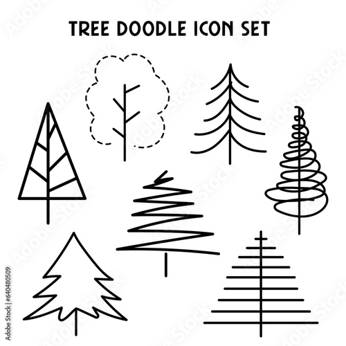 Tree Doodle Icon Set Vector Variations