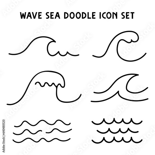 Wave Sea Doodle Icon Set Vector