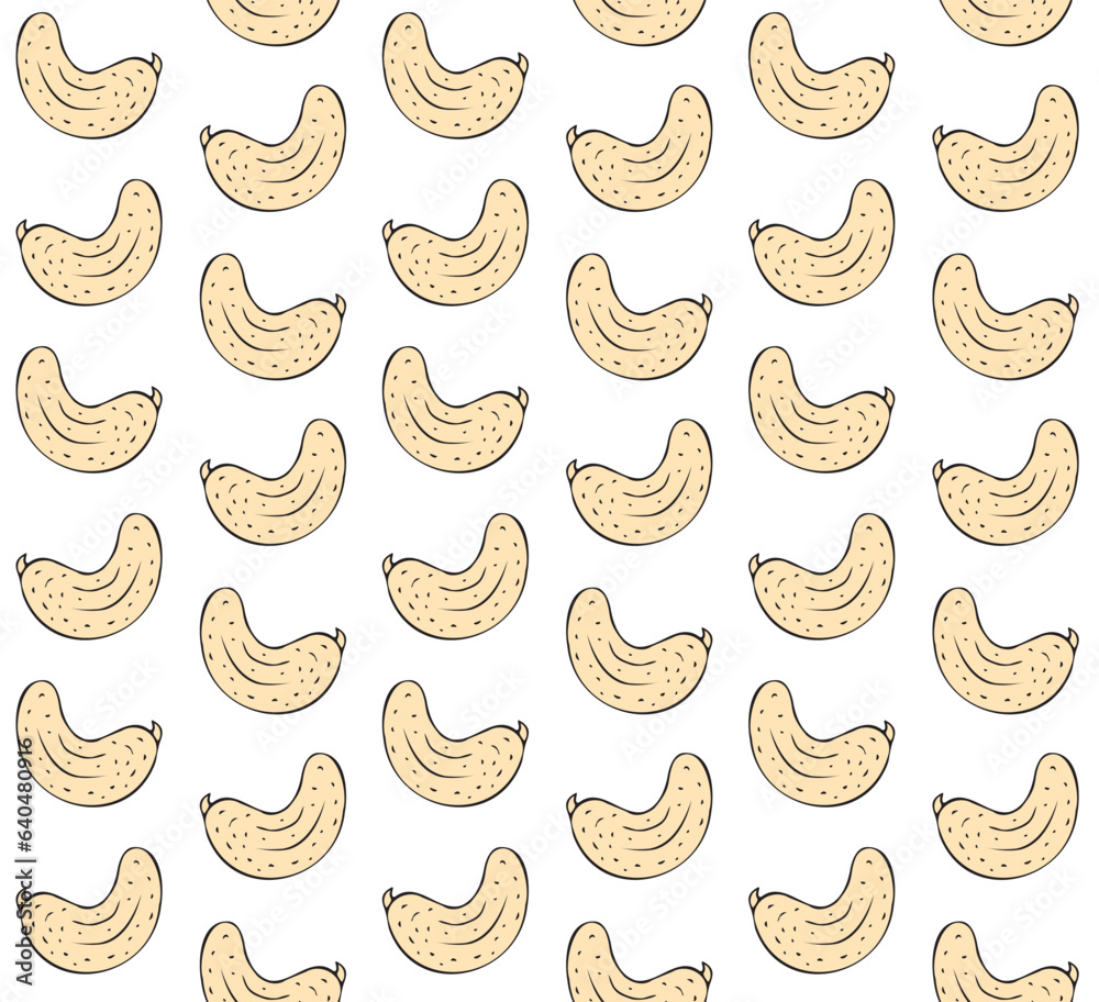 Vector seamless pattern of hand drawn doodle sketch colored cashew nut isolated on white background Vector seamless pattern of hand drawn doodle sketch colored cashew nut isolated on white background