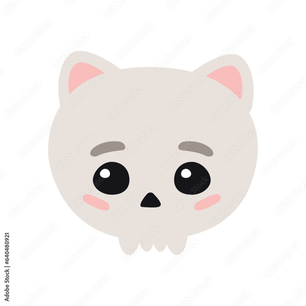 Vector hand drawn flat cute cat skull isolated on white background Vector hand drawn flat cute cat skull isolated on white background